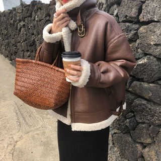 皮毛一體外套女2024年新款冬季羊羔毛加絨加厚小個子百搭情侶皮衣 加厚保暖 外套 女生外套 時尚外套 防寒保暖外套防風