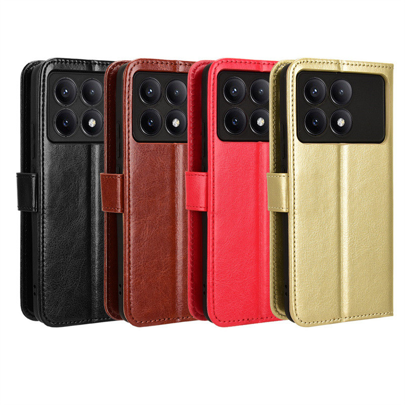 適用紅米K70E手機殼xiaomi Poco X6 Pro翻蓋皮套插卡瘋馬紋K70Pro
