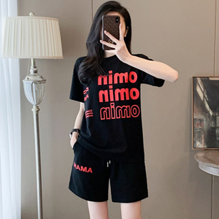 現貨 專櫃優品質推薦 女生衣著 字母印花短袖上衣短褲兩件式套裝 新款韓版時尚學生跑步服兩件套