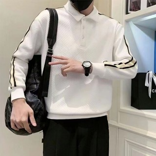 菱形格子POLO領衛衣男秋季新款輕熟風男裝寬鬆長袖plol設計感上衣