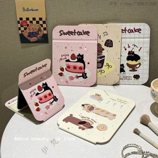 ✨臺灣出貨#【時尚簡約風】卡通鏡子傢用桌麵臺式梳妝鏡學生宿捨辦公室隨身便攜可折疊化妝鏡