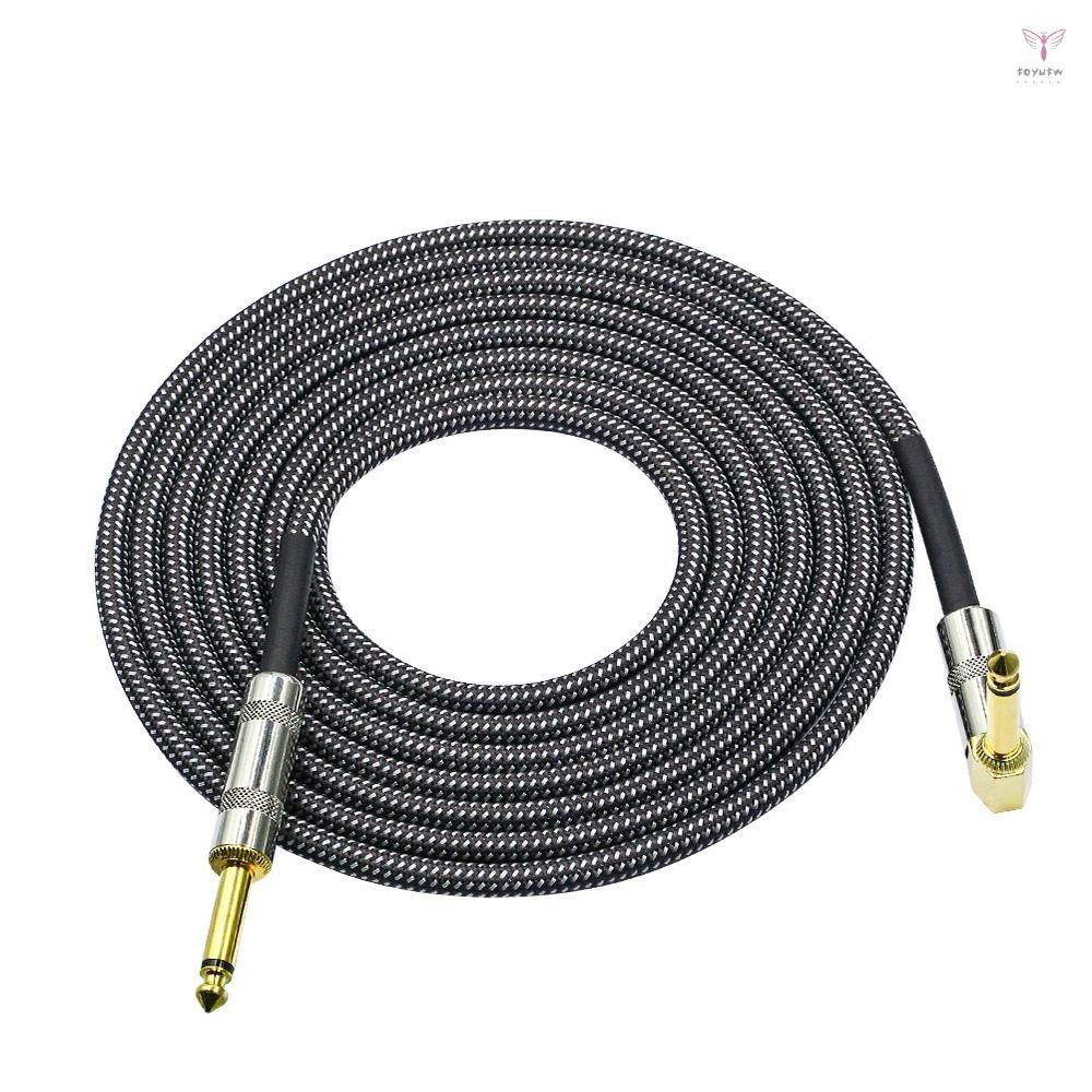 3 米/10 英尺樂器音頻吉他電纜線 1/4 英寸直角鍍金 TS 插頭 PVC 編織布護套,用於電吉他低音混音器放大器