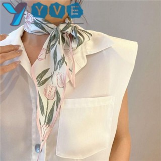 Yve 三角圍巾披肩法式碎花女印花圍巾裝飾髮帶絲緞領帶髮帶