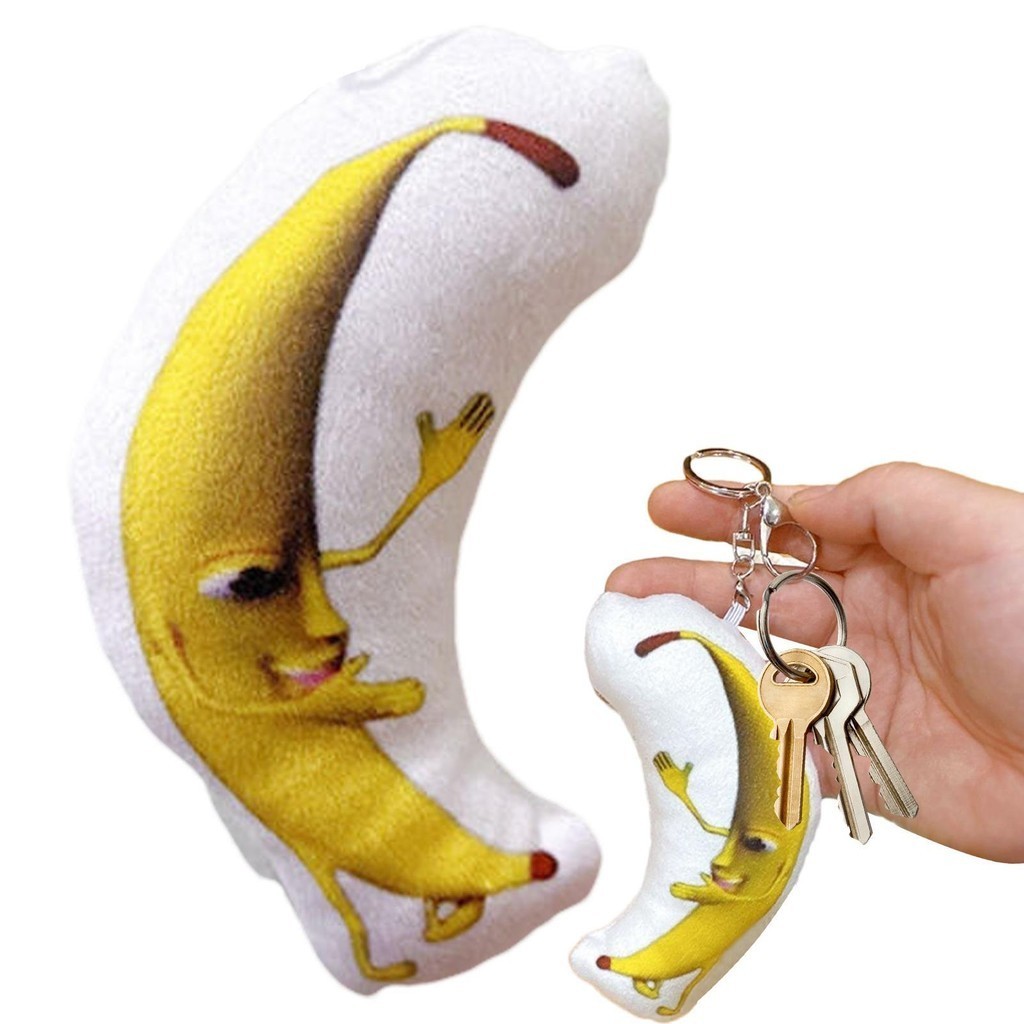 香蕉鑰匙扣毛絨可愛香蕉填充娃娃有趣的毛絨玩具毛絨聲樂娃娃軟香蕉魅力錢包和 aiatw aiatw