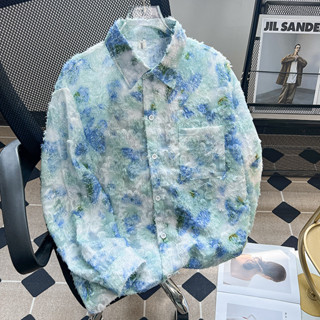 春夏季新款男士韓版扎染印花翻領多口袋休閒夾克情侶網紅同款外套
