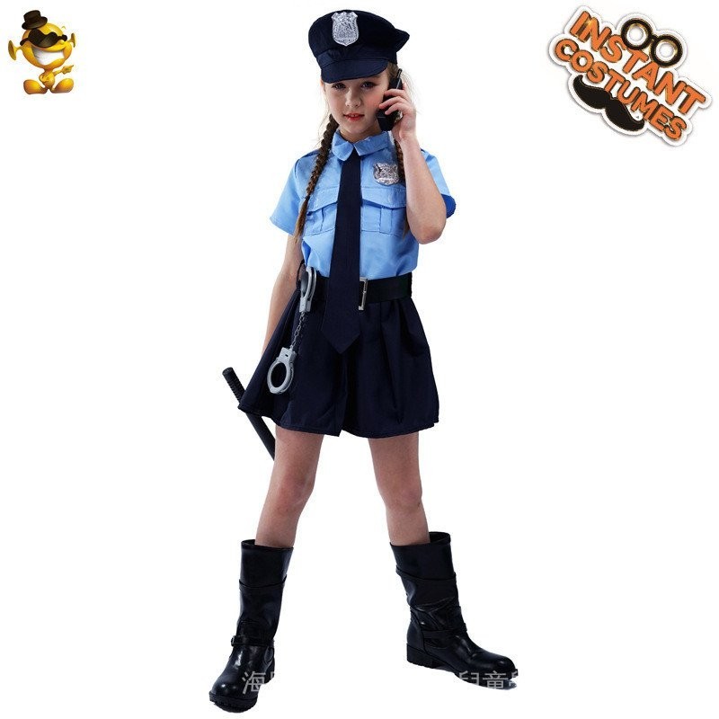 9F9W 萬聖節兒童裝扮服裝 cosplay 可愛警察制服女童緊身連身長袖警裙節目表演表演服