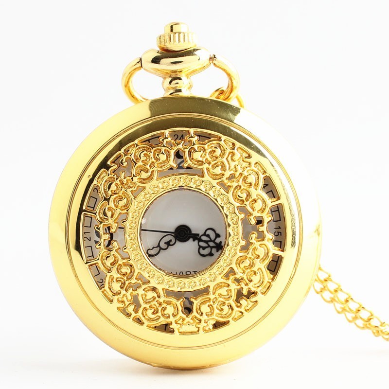 鏤空復古石英掛錶時尚項鍊飾品金色懷錶翻蓋懷錶