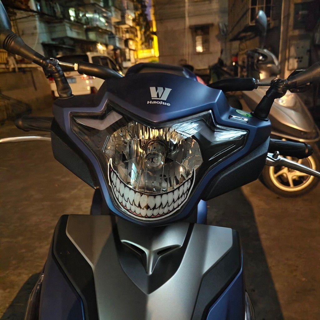 HARLEY DAVIDSON 1 件裝通用摩托車貼紙牙齒圖形貼花摩托車頭燈反光貼紙頭盔貼紙 DIY 裝飾兼容哈雷戴維森
