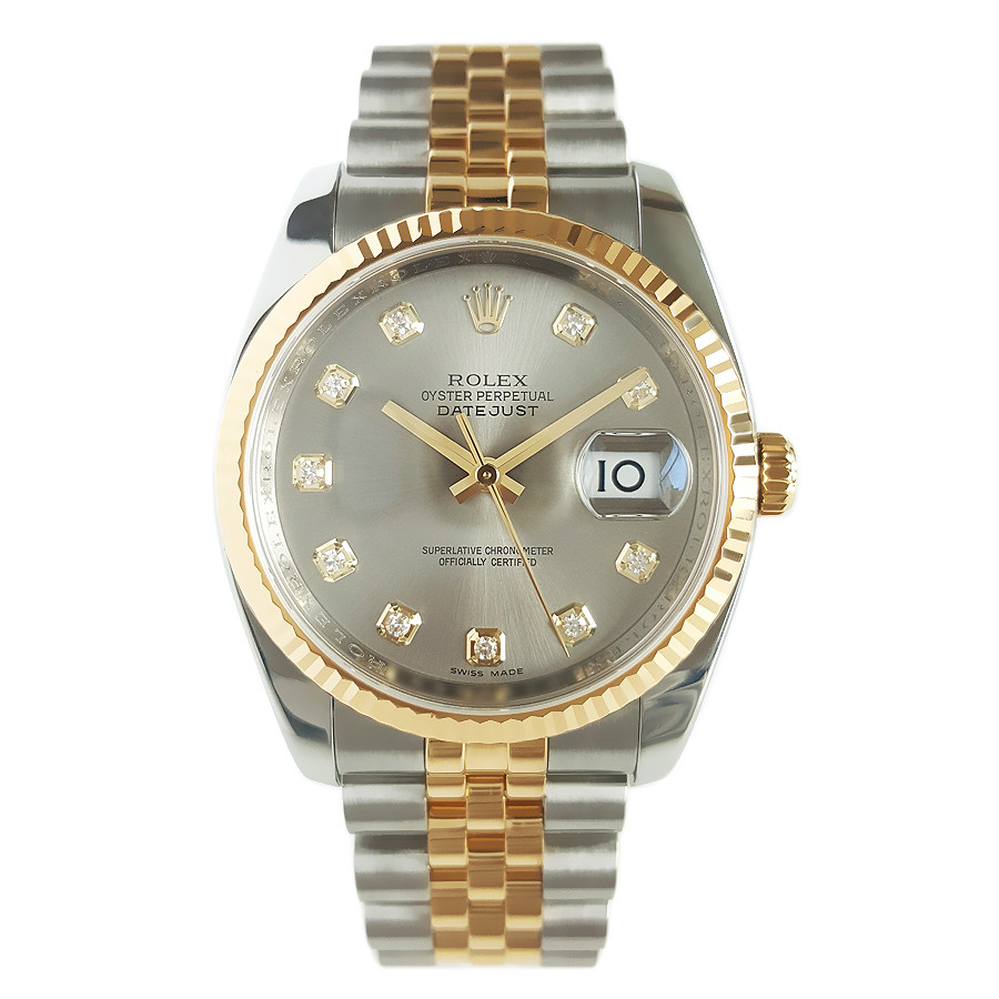 日誌型18K黃金原鑲鑽銀盤自動機械手錶男士116233