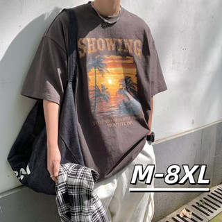 🔥48H出貨 M-8XL 韓系潮牌印花短袖 oversize T恤男 大尺碼上衣 休閒 寬鬆薄款落肩短t 五分袖 男生