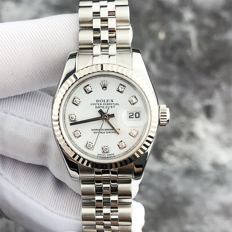 白金三針26mm女裝日誌型勞力士女表Rolex鑽石 機械179174間刻度
