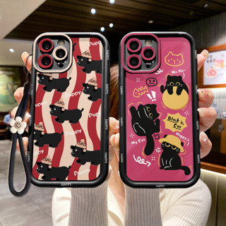 Hitam 甜美黑貓手機殼相容 IPhone 11 12 13 14 15 PRO MAX 6 7 6S 8 14 15