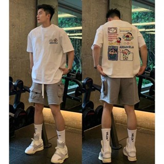 NANS 臺灣現貨 短袖 美式潮牌動漫個性印花圓領套頭五分袖T恤男款夏季嘻哈百搭上衣潮