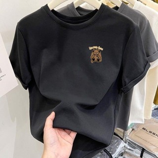 胖胖美依 T恤 大學T 短袖上衣 M-2XL美式正肩純棉短袖女t恤夏季vintage上衣小眾設計感-3334.
