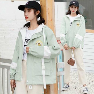 學院風工裝外套女百搭BF連帽原宿風衣初中高中學生韓版寬鬆棒球服College Wind Work Coat Women'