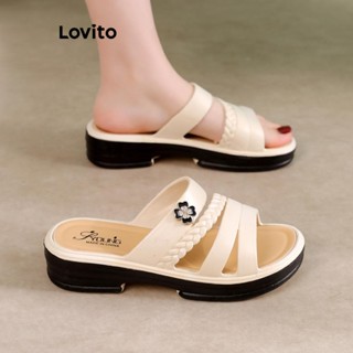 Lovito 女士休閒素色穿防滑百搭懶人拖鞋平底涼鞋 LFA71159