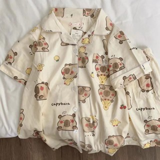 ✨臺灣出貨 卡皮巴拉兒童睡衣 卡皮巴拉睡衣 兒童套裝睡衣 女童睡衣 男童睡衣 兒童居家服 兒童家居服 大童睡衣 小孩睡衣