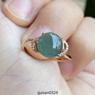 💎玉福祥珠寶💎 天然玉髓藍水戒指冰種天空藍戒面S925銀鍍金鑲嵌天然玉髓戒指氣質
