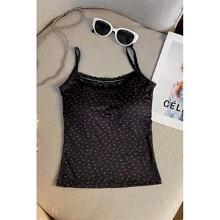【HOT 本舖】 實拍價~純欲碎花蕾絲小吊帶背心外穿帶胸墊打底上衣女跑量價