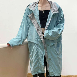 風衣外套 風衣 外套 外套女 無假期的人】歐洲單！超大尺碼復古美式休閒連帽寬鬆風衣外套女春秋