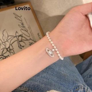 Lovito 女士休閒素色珍珠水鑽手鍊 LFA19571