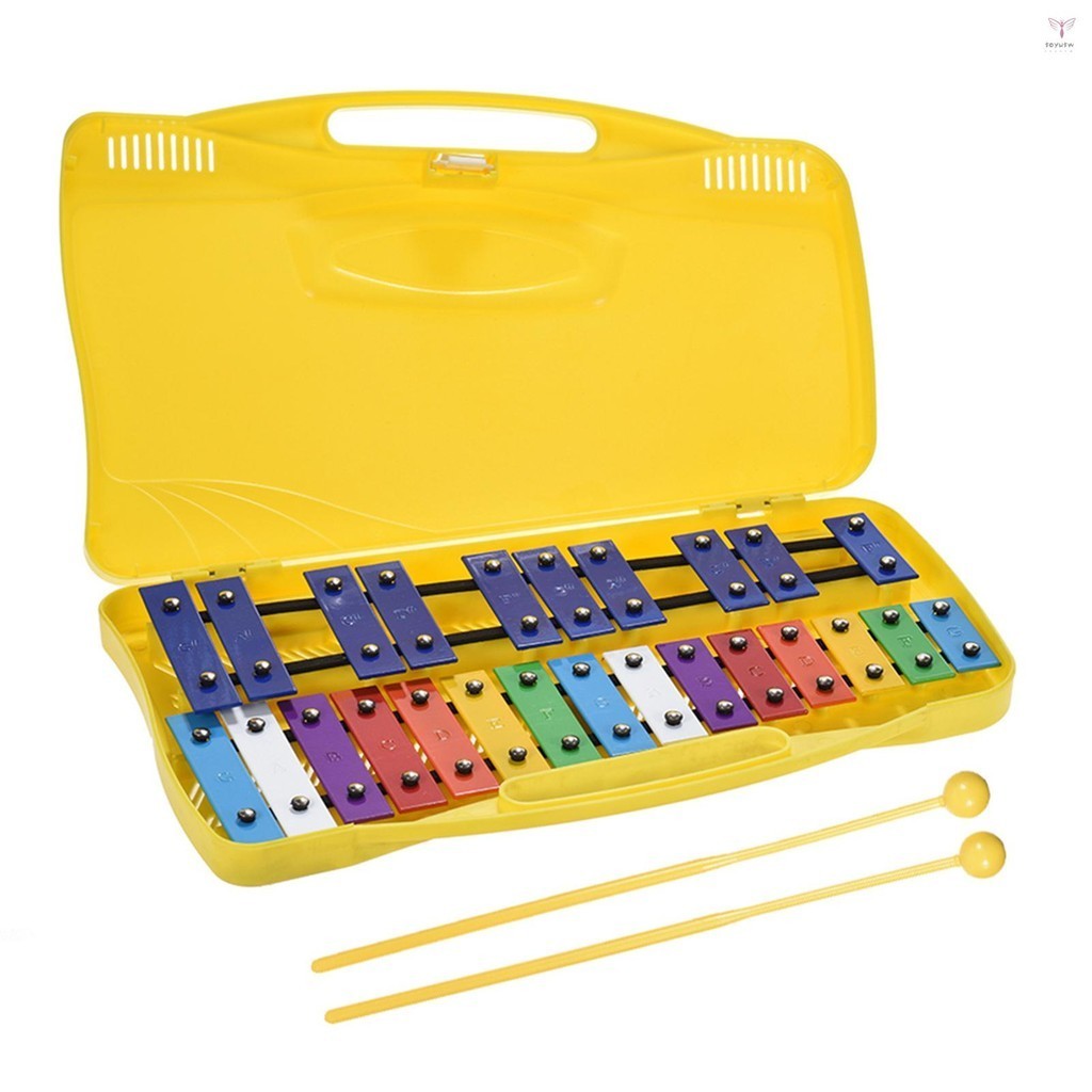 彩色 25 音符鍾琴木琴打擊樂節奏音樂教育教學樂器玩具帶 2 個木槌手持盒嬰兒兒童兒童