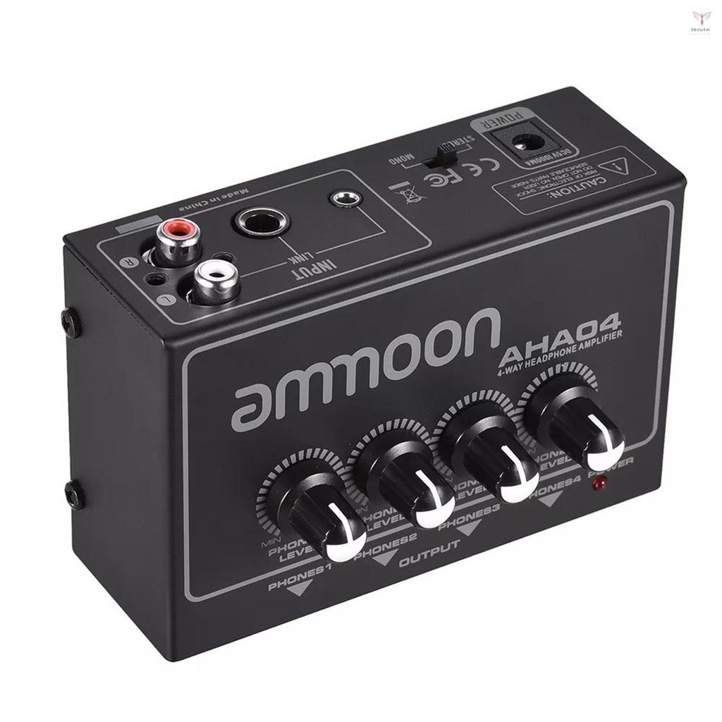 Ammoon AHA04 便攜式 4 路耳機放大器放大器,帶 1/4 英寸和 1/8 英寸輸入輸出 RCA 立體聲輸入音