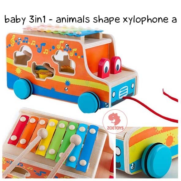Zeotoys寶寶3合1動物造型木琴學習配色形狀匹配分類盒邏輯遊戲機動技能知色形狀兒童益智玩具