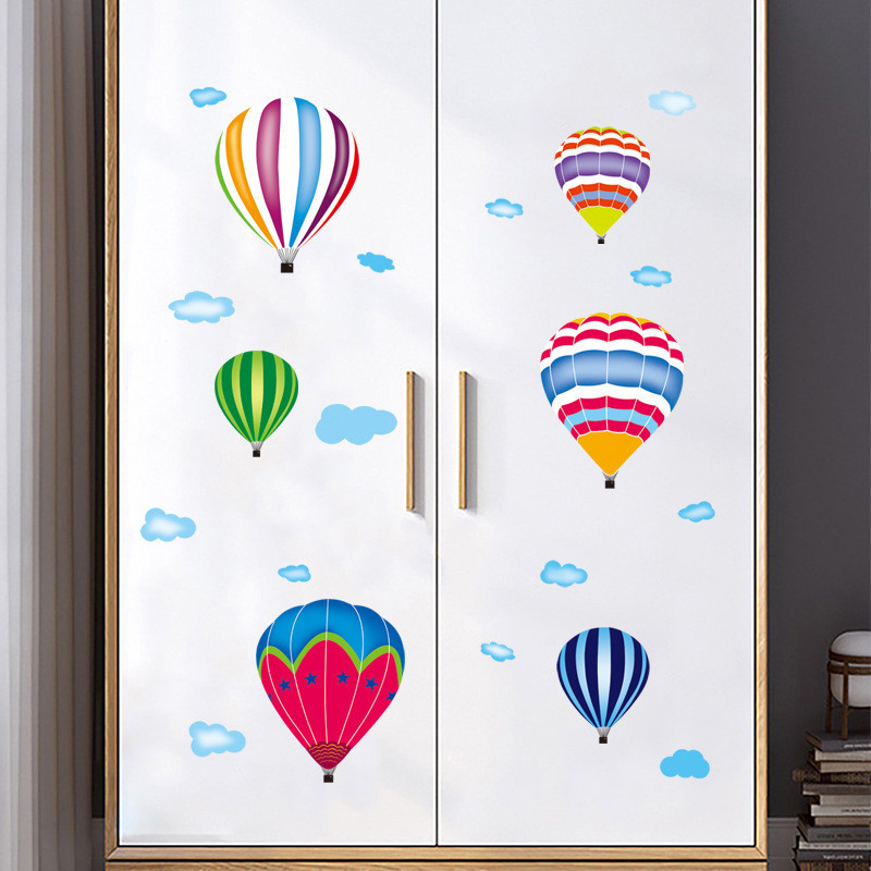雲彩熱氣球牆貼兒童臥室衣櫃房間門裝飾貼畫