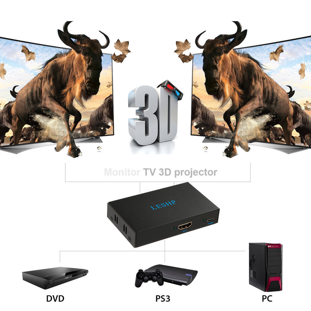 Leshp 4K HDMI兼容切換器1進2出二口1.4V分線盒集線器
