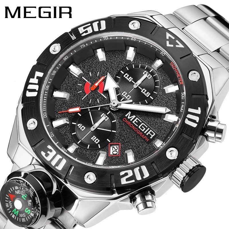 【現貨】MEGIR 2219 時尚 運動 戶外專用 防水男士手錶 多功能 計時指南針 戶外運動手錶