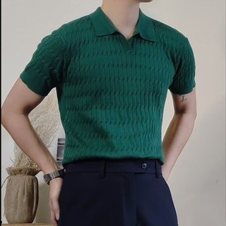夏季短袖POLO杉男 高級感韓版緊身翻領素色休閒薄款短袖針織上衣潮M-3XL