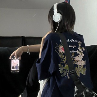 YOYO 韓系復古純棉時尚上衣 夏季寬鬆大尺碼顯瘦上衣 個性百搭字母短袖T恤衫 女版上衣