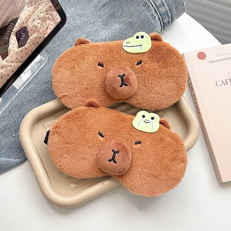 Capybara 睡眠面膜柔軟毛絨眼罩可愛眼罩午睡冷熱敷兩用眼罩