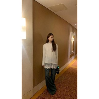 FXDAZI! 個性T恤白色衫女爆款高階感T恤蕾絲長袖上衣