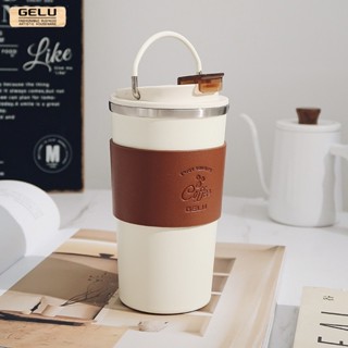 【現貨】日本GELU陶瓷咖啡杯隨行杯 304不鏽鋼保溫杯 高檔精緻皮套 帶蓋車用水杯 高顏值情侶保溫杯