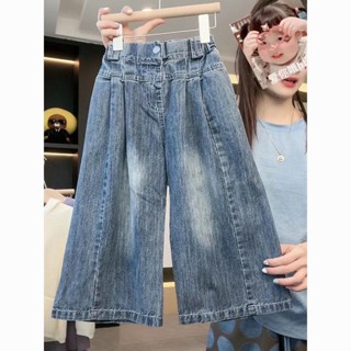 Smile Kids 女童長褲 臺灣出貨 【店鋪熱賣】新款春秋裝韓版寬鬆牛仔褲兒童小眾設計款時尚洋氣休閒寬鬆闊腿褲