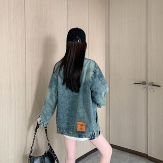 【HOT 本舖】 實拍~美式復古街頭潮牌做舊水洗牛仔外套女寬鬆牛仔上衣夾克