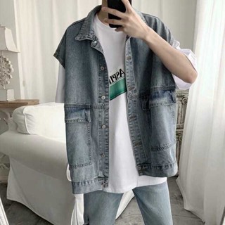 男士工裝牛仔背心寬鬆韓版無袖牛仔夾克背心#工裝牛仔馬甲男寬鬆春韓版bf無袖牛仔外套背心馬夾潮