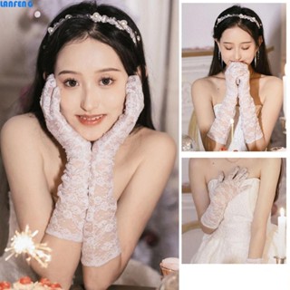 LANFENG緞面長手套,優質的蕾絲婚禮新娘手套,時尚甜的白色的鬆緊帶長指手套展示