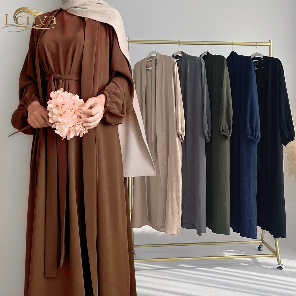 洛里亞2024最新2件長袍套裝平原長袍開齋節伊斯蘭服裝婦女穆斯林服裝