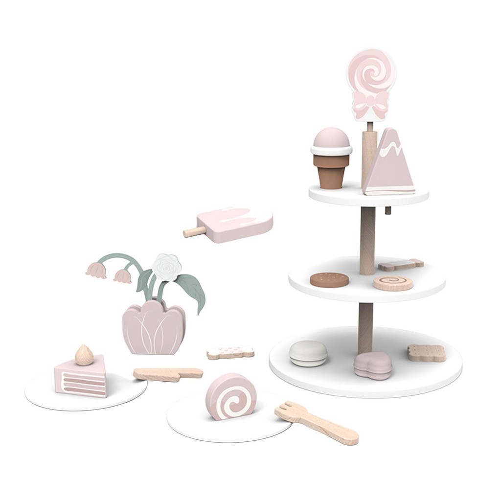 [WhbadguyojTW] 木製玩具廚房配件角色扮演玩具套裝仿真玩具帶配件木製茶具兒童小女孩男孩女孩