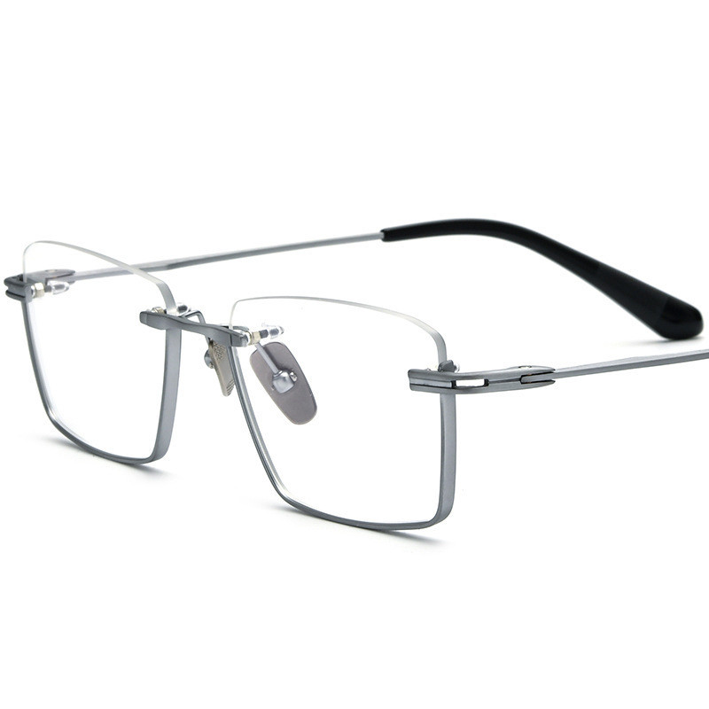 無螺絲半框方形商務眼鏡架男超輕純鈦金屬光學眼鏡框男士