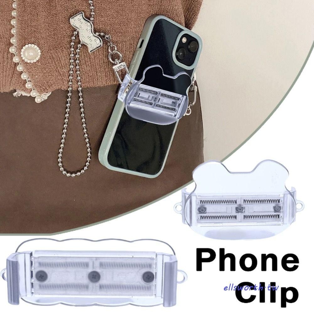 ELLSWORTH熊背夾支架可愛奢華智能手機透明手機夾手機殼卡箍防丟失掛繩背夾