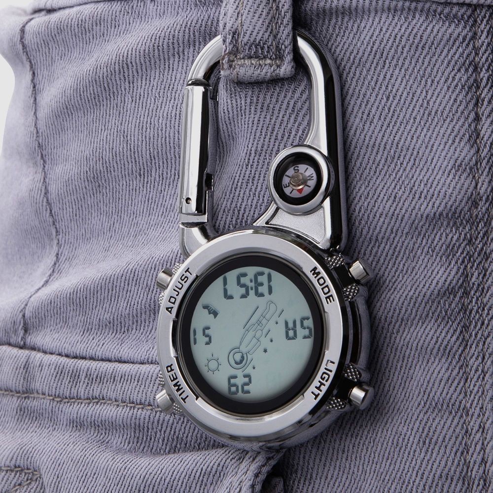 便攜太空人電子錶登山扣表戶外運動掛錶工作學習護士用錶帶指南針