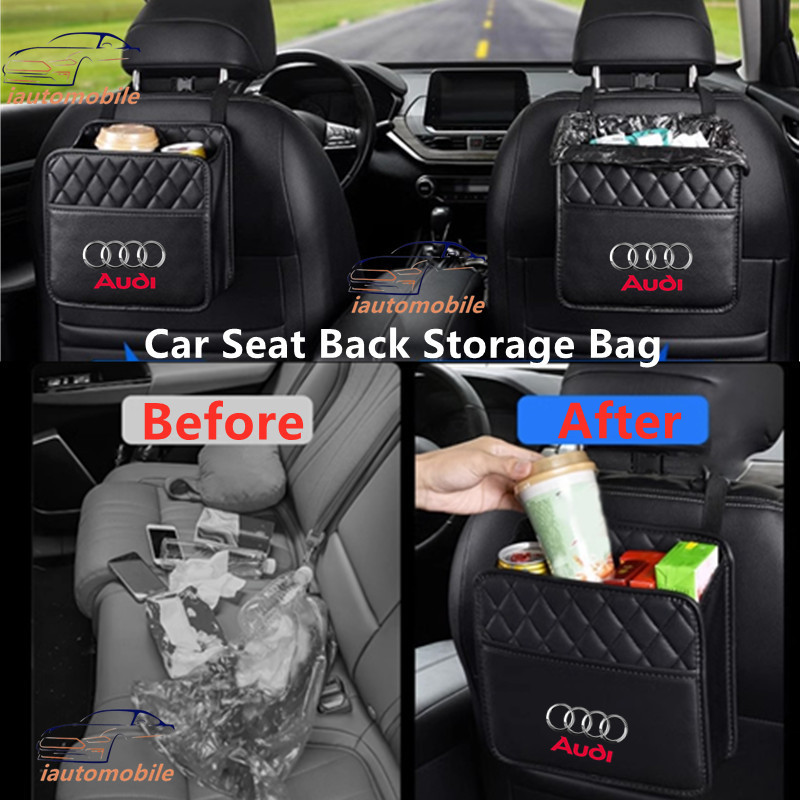 汽車座椅靠背收納盒真皮汽車儲物盒汽車內飾配件適用於奧迪 A4 TT A5 Q5 Q7 A3 A6 R8 RS6 RS7