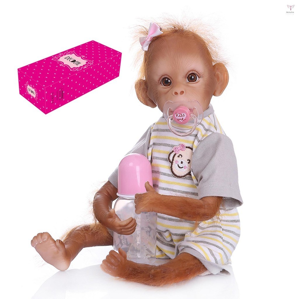 逼真的小猴子娃娃 16 英寸 40 厘米栩栩如生的重生小猴子手工詳細繪畫藝術娃娃配黃色條紋 T 恤