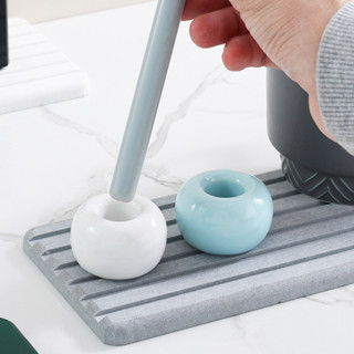 (FR) 2 件裝牙刷架光滑日式陶瓷圓形純色牙刷底座浴室檯面牙刷收納架