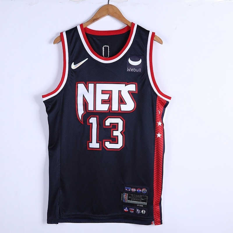 2022 新款 NBA 球衣布魯克林籃網隊 13# HARDEN 深藍色城市版第 75 新贊助商標誌籃球球衣
