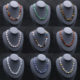 KJ-新款- Natural stone necklace 水晶瑪瑙七彩石頭項鍊 水滴編織打結項鍊